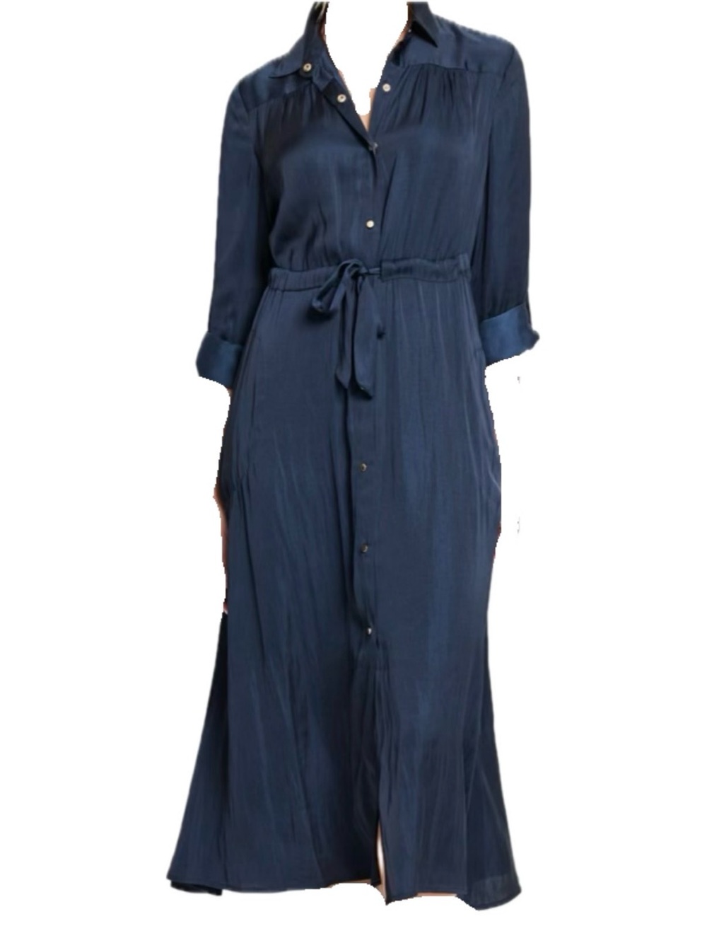 NIC & ZOE Julie Crinkle Satin Midi Dark Indigo Navy Dress Sz Medium